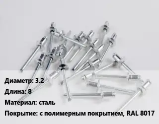 Заклепка 3.2х8 сталь с полимерным покрытием, RAL 8017